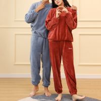 20212021 Winter Thick Flannel Sleepwear For Women Men Fashion Couple Home Wear Solid Mens Sleep Suit Ladies Nightgown 2 Piece Sets