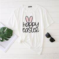 เสื้อยืดผ้าฝ้าย 2023 Seeyoushy Rabbit Happy Easter Print Woman Tshirts 2023 Tops for Women Fashion Graphic Tees Streetwear O Neck  Clothing