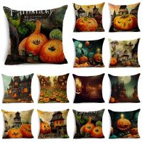 Halloween Interesting Pumpkin Lantern Series Castle Linen Throw Pillowcase Decorative Cushion Cover For Sofa Living Room Party