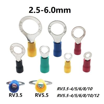 ✹ RV5.5 RV3.5 (50pcs/bag) Ring Insulated Terminal Tubular Cable Lug Crimp Terminal Use For Wire 2.5-6mm² M4/5/6/8/10/12 Screw