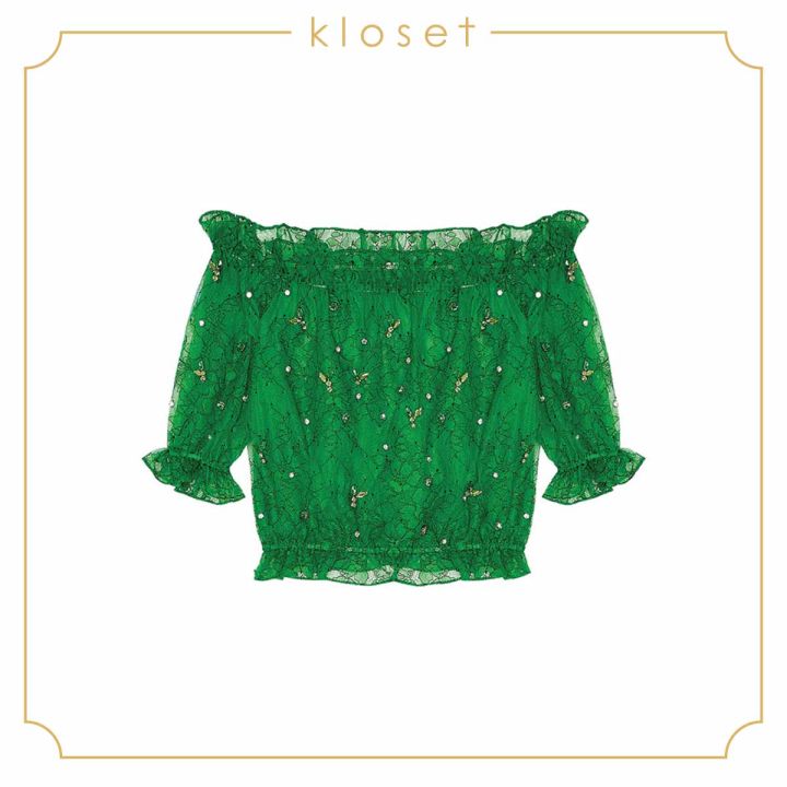 kloset-design-off-shoulder-top-with-floral-lace-rs20-t001-เสื้อผ้าลูกไม้-เสื้อปาดไหล่-เสื้อผ้าแฟชั่น-เสื้อผ้าปักเพรช