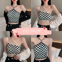 DD SHOPพร้อมส่ง FY1172 เสื้อสายเดี่ยวไหมพรม มีฟองน้ำ มี2แบบดีเทลลายตาราง