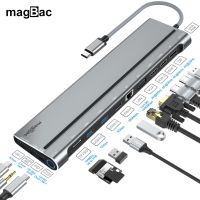 magBac Multiport USB C Docking Station Type C Hub Adapter Dock for Macbook Pro Samsung Lenovo Dual HDMI USB 3.0 PD 100W Charging