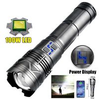 100W Strong Light LED Flashlight Zoomable Long Range Tactical Torch USB Rechargeable With Power Display Outdoor Camping Lantern Diving Flashlights