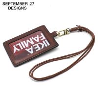 【CW】 ID Badge Holder Office Layer Leather Retractable Lanyard Neck Bus Credit Card Holders Wallets