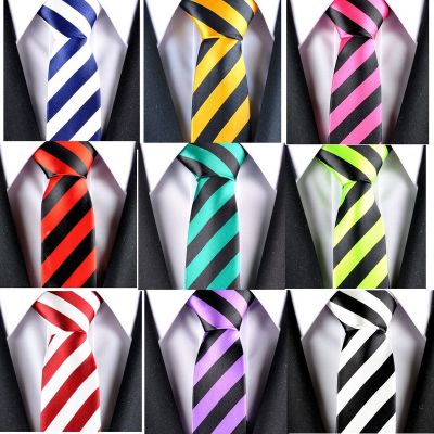 NEW STYLE Blue Red Green White Yellow Black Stripe Man 39;s Classic Rayon Polyester Tie Business Wedding Party Men Fashion Necktie