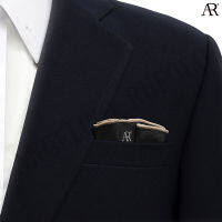 ANGELINO RUFOLO Pocket Square(ผ้าเช็ดหน้าสูท) ผ้าไหมทอผสมคอตตอนคุณภาพเยี่ยม ดีไซน์ 2IN1 Classic Pocket Circle สีดำ-ขาว/สีน้ำเงิน-เทา