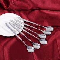 Soup Spoon 6 ชิ้นสแตนเลสสไตล์ด้ามยาวลาเต้ไอศกรีมซันเดย์กาแฟช้อนซุปช้อนชา New