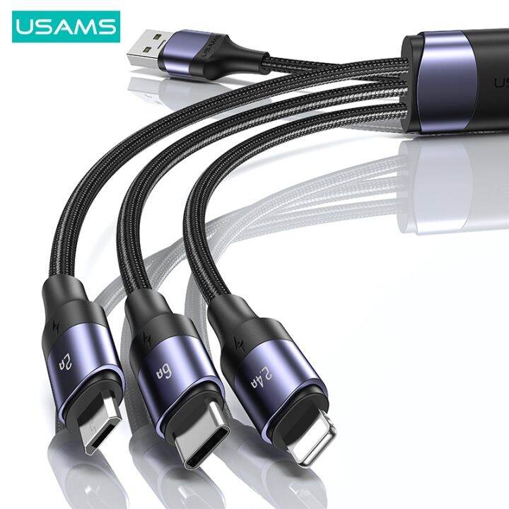 hot-ruxmmmlhj-566-สายเคเบิ้ล-usams-100w-6a-3-in-2-usb-a-to-type-c-สาย-pd-ชาร์จ-usb-เร็ว-usb-c-mirco-สายสำหรับ-iphone-14-13-12-11-pro-max-xiaomi-huawei