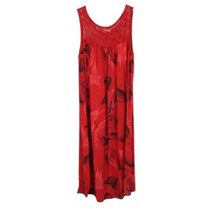 elegant-floral-printed-lace-stitching-o-neck-sleeveless-women-summer-loose-tank-dress