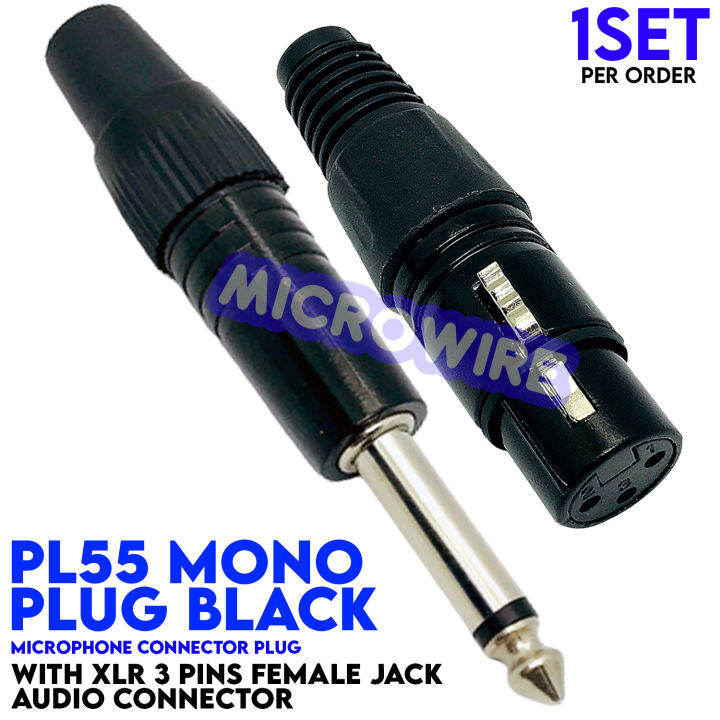 PL55 Mono Plug Black Microphone Plug Connector With XLR 3 Pins Female