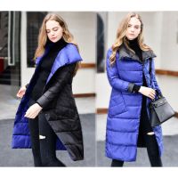 2022 Womens Winter Stand Collar Slim Fit White Duck Liner Lightweight Jacket Reversible Long Parka