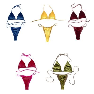 hotx 【cw】 Halter Set Backless Swimwear Pieces Swimsuit Beachwear Fashion Bathing Suits for Female