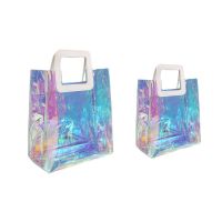 Clear Tote Bag Holographic Rainbow Shopping Bag Multi-Use Big Capacity Shoulder Handbag for Work Gym Sports Travel Beach