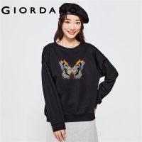 GIORDANO Women Pets Series Sweatshirts Butterfly Print Fleece-Lined Sweatshirts Crewneck Fashion Casual Sweatshirts 99393320