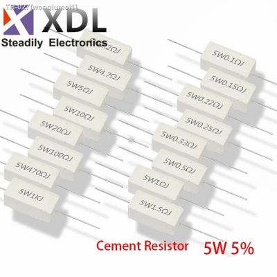 ♙۩ 10pcs 5W 5 Cement Resistor Power Resistance 0.1 10K 0.1R 0.5R 1R 10R 100R 0.22 0.33 0.5 1 2 5 8 10 15 20 25 30 100 1K 10K ohm