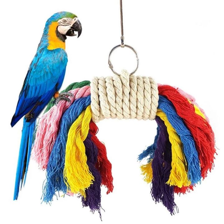 เคี้ยวของเล่นแขวน-multicolor-นกแก้วเชือกป้องกันการกัดนกแก้วกรงจับเหยื่อของเล่นเคี้ยวของเล่นสัตว์เลี้ยงนกนกอุปกรณ์นกอุปกรณ์