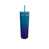 500ml Double-layer Plastic Water Bottle Straight Tube Rainbow Color Large-capacity Water Cup With Straw Outdoor Portable Cup