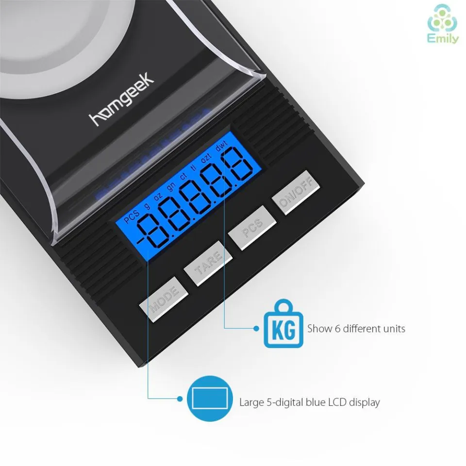 Emoly Food Scale,Digital Kitchen Scale, Mini Size Food Scale 500g/ 0.01g -  High Precision Jewelry Weight Scale with Platform, Stainless Steel, LCD