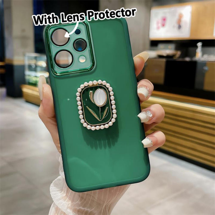 เคสโทรศัพท์ขาตั้งดอกไม้ไข่มุกหรูสำหรับ-xiaomi-redmi-12-12c-โน๊ต12-4g-5g-12-pro-4g-5g-note-11s-11-pro-5g-4g-11-pro-note-10-5g-10-5g-10-pro-9s-pro-8-pro-redmi-a1-a2-10c-9a-9c-ด้วยฟิล์มเลนส์กล้องถ่ายรูป-