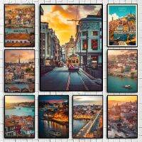 โปรตุเกสปอร์โตซิตี้ Night Scenery Douro River Sunset Landscape HD พิมพ์โปสเตอร์ Wall Art ภาพวาดผ้าใบภาพ Room Home Decor New