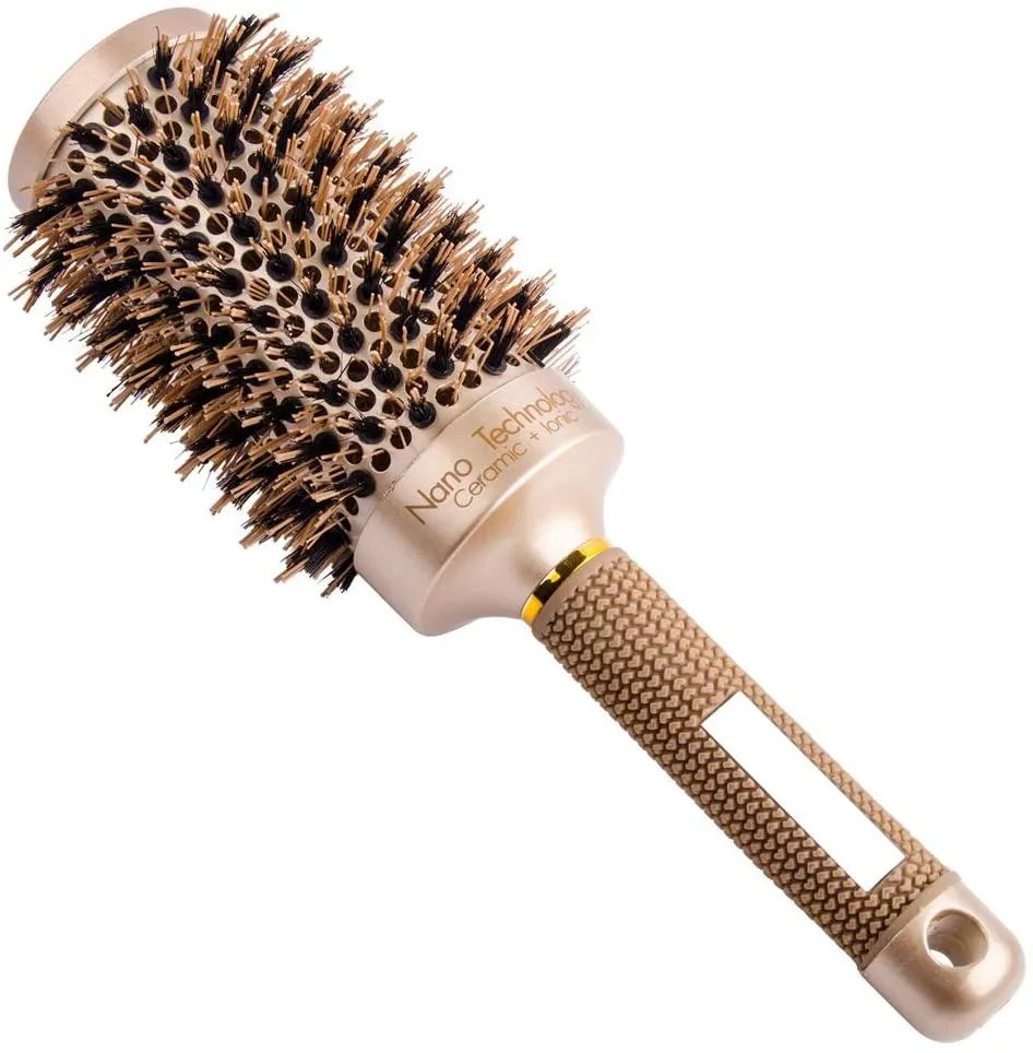 Ceramic & Ionic Round Barrel Hair Brush with Boar Bristle, Best Roller  Hairbrush for Blow Drying, Curling&Straightening, Volume&Shine （