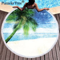 Summer Microfiber Beach Towel Palm Tree Sea Landscape Mat Toallas Large Round Beach Bed Sheet Swimming Yoga Travel Bath Towels