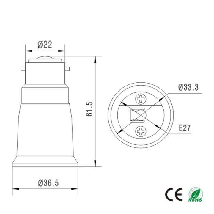 อะแดปเตอร์-b22ต่อ-e27-1ชิ้นหมวกดาบปลายปืน-b22กับ-e27ปากกาเปลี่ยนไส้ได้เอดิสันตัวแปลงเบ้าเสียบหลอดไฟ-bc-เป็น-es-คุณภาพสูง-ce-rohs