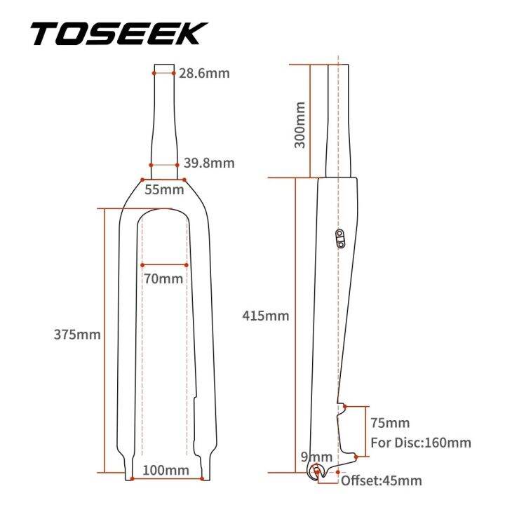 จักรยานเสือภูเขาใยคาร์บอน-toseek-ส้อมเรียวเล็กแข็งด้านหน้าส้อมจักรยานอุปกรณ์ชิ้นส่วน-mtb-เหมาะสำหรับล้อ26er-29er-27-5er