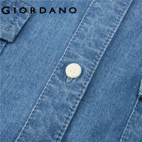 GIORDANO Women Dresses Button Closure Slight Stretch Denim Dresses Double Pockets Loose Fashion Casual Denim Dresses 05462684TH