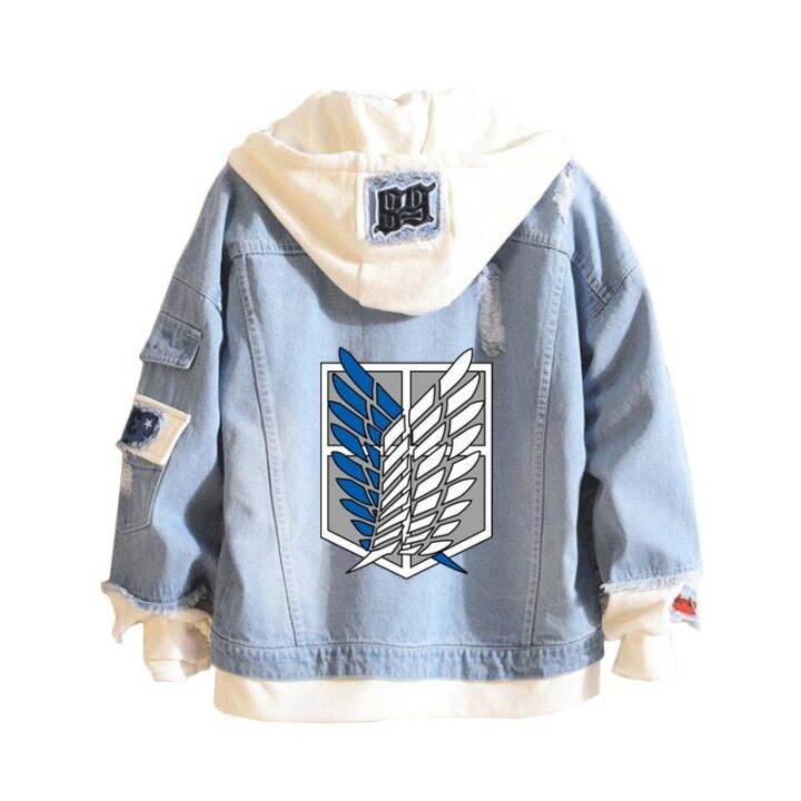 Anime Attack On Titan Denim Jacket Men Women Jeans Hooded Eren Jaeger ...