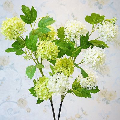 【CC】 Luxury 5 heads snowball Hydrangea lush branch white room decor artificial silk flowers with green leaf for home decoration