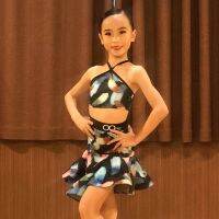 Summer Latin Dance Practice Clothes For Girls Halter Neck Tops+Skirt Training Outfits Cha Cha Samba Costume Kids Dresses BL5629