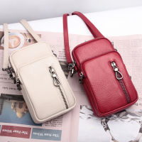 Ellovado Genuine Leather Mobile Phone Mini Bags Practical Multi Zipper Shoulder Bag Coin Purse Phone Bag Woman Crossbody Bag