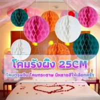 MAYA โคม พู่ แขวน กระดาษรังผึ้ง ปอมปอม 25cm party supplies