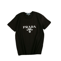 Fashion 100 Cotton Original Prada Classic Chest Heat Transfer Printing Pure Cotton Short Sleeve Mens and Womens Loose T-shirt Simple Top