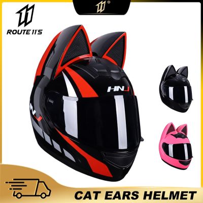 ◑ Motorcycle Helmet Casco Moto Off-road Helmet DOT Approved Removable Cat Ear Four Seasons Breathable Men Women Motocross Helmet