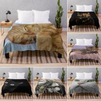 New Style Cat Flannel Throw Blanket Orange Small Cute Cat Pattern Super Soft Warm Lightweight Blanket for Sofa Couch Bed King Queen Size
