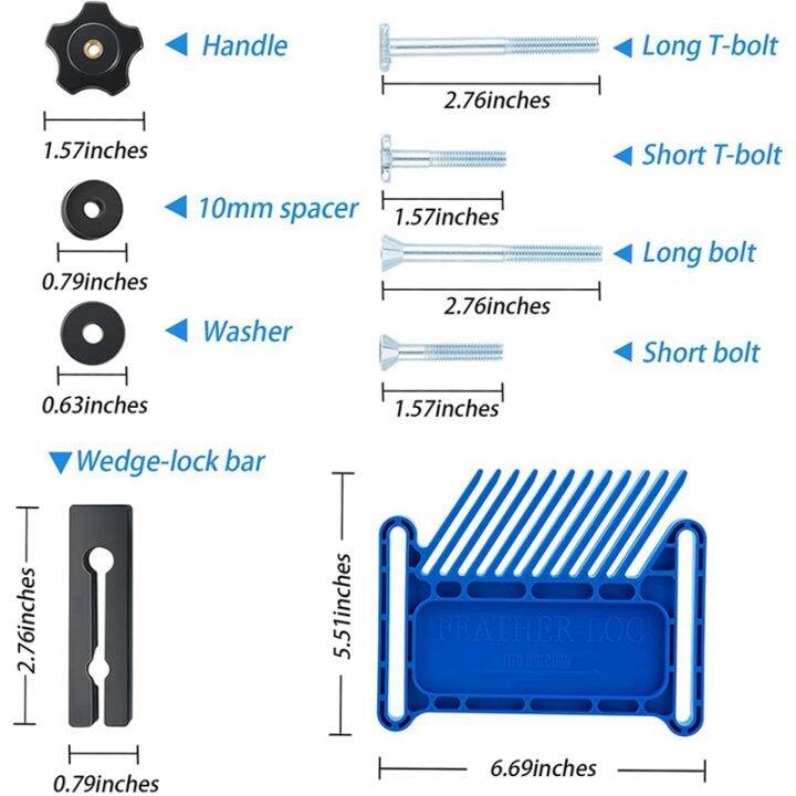 4pcs-adjustable-woodworking-tools-feather-board-for-table-saws-router-tables-amp-band-saw-with-t-slots-miter-slots-blue