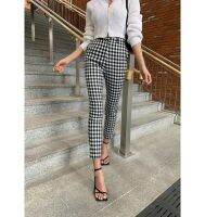 Slim Elastic High Waist Black White Plaid Pencil Pants Women Wild Casual Vintage Pantalones De Mujer Straight Wide Leg Bottom