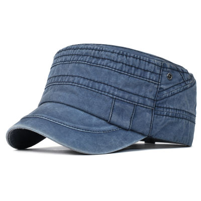 Men Women Washed Cotton Military Caps Flat Top Hat Adjustable Casual Cadet Army Cap Unique Design Vintage Outdoor