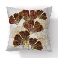 Hand Painted Ginkgo Leaves Pillows Case Polyester Short Plush Modern Floral Chair Cushions Case Living Room Decor Throw Pillows