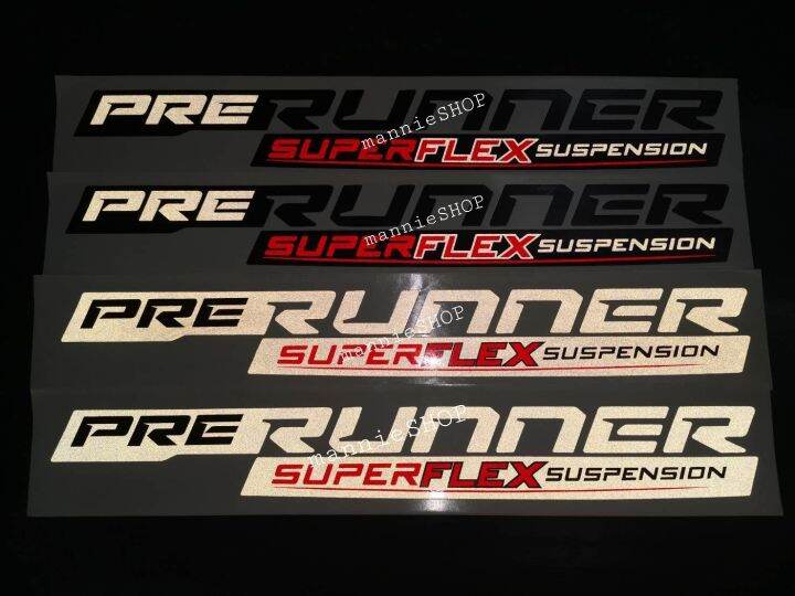 สติ๊กเกอร์งานสกรีน-คำว่า-prerunner-super-flex-suspension-ติดข้างท้ายรถกระบะ-toyota-revo-sticker-โตโยต้า-รีโว้-2021-ติดรถ-แต่งรถ-กระบะ