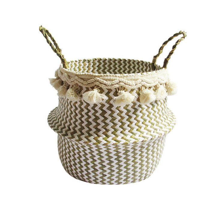 seagrass-basket-natural-rattan-basket-boho-garden-plant-pot-wicker-belly-laundry-organizer-folding-picnic-container-home-decor