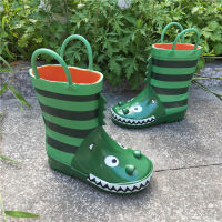 Boys Rain Boots Kids 3D Crocodile Cartoon Portable Childrens Rubber Shoes Girls Striped Waterproof Boots Toddler Boy Rainboots