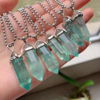 Reiki Healing Green Fluorite Necklaces Crystal Pendants Amulet Natural Gem Stone Quartz Bullet Hexagonal Pendulum Crystal Female