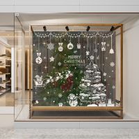 Merry Christmas Window Decorative Decals Santa Elk Snowman Mirror Sticker Set Self adhesive Home New Year Decoration