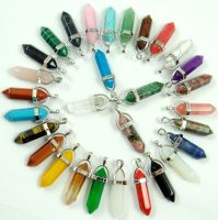 【hot】卐  Gem Stone Hexagonal Pendulum Reiki Penduloum Pendants Jewelry Making Necklaces 24Pcs