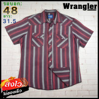 Wrangler®แท้ อก 48 เสื้อเชิ้ตผู้ชาย แรงเลอร์ สีน้ำตาลแดง แขนสั้น เนื้อผ้าดี