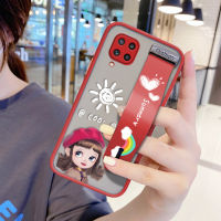 UCUC เคสโทรศัพท์เคสสำหรับ Samsung Galaxy M32/Samsung M32 (สายรัดข้อมือ) กันกระแทก Frosted กลับหมวกสีแดงสาวการ์ตูนเคสใส่โทรศัพท์ Soft Edge Full ฝาครอบเลนส์ป้องกันเลนส์โทรศัพท์บางเฉียบเคสโทรศัพท์